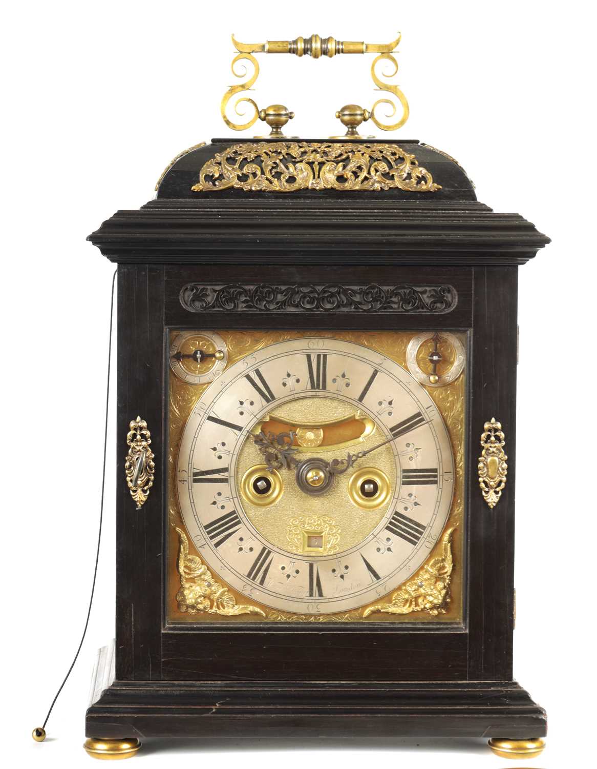 Lot 80 - ALEXANDER HEWITT, LONDON. A WILLIAM AND MARY EBONY VENEERED BRACKET CLOCK