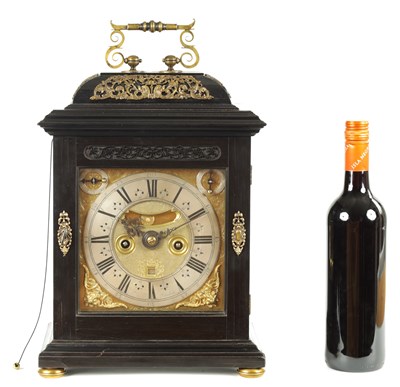 Lot 80 - ALEXANDER HEWITT, LONDON. A WILLIAM AND MARY EBONY VENEERED BRACKET CLOCK