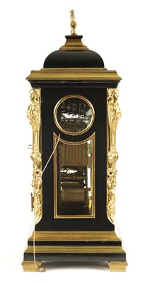 Lot 75 - WILLIAM THRELKELD, LONDON. A HIGH QUALITY GEORGE II ORMOLU MOUNTED EBONISED QUARTER CHIMING BRACKET CLOCK
