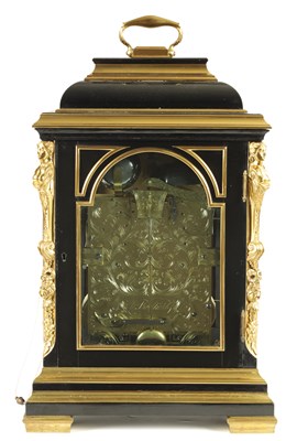 Lot 75 - WILLIAM THRELKELD, LONDON. A HIGH QUALITY GEORGE II ORMOLU MOUNTED EBONISED QUARTER CHIMING BRACKET CLOCK