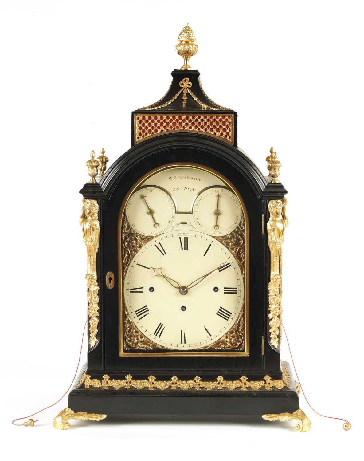 Lot 806 - WILLIAM ROBSON, LONDON. A GEORGE III ORMOLU MOUNTED EBONISED MUSICAL BRACKET CLOCK