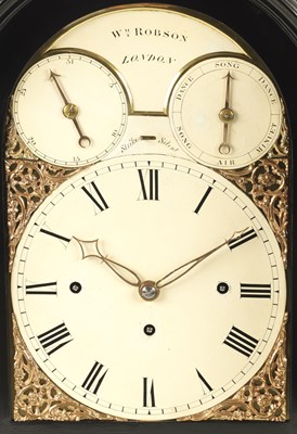 Lot 806 - WILLIAM ROBSON, LONDON. A GEORGE III ORMOLU MOUNTED EBONISED MUSICAL BRACKET CLOCK