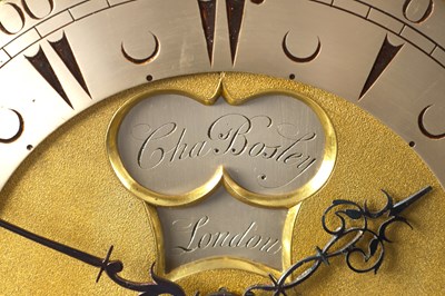 Lot 61 - CHARLES BOSLEY, LONDON. A GEORGE II ORMOLU MOUNTED EBONISED  MUSICAL BRACKET CLOCK WITH ORIGINAL WALL BRACKET