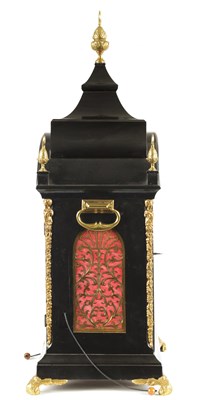 Lot 61 - CHARLES BOSLEY, LONDON. A GEORGE II ORMOLU MOUNTED EBONISED  MUSICAL BRACKET CLOCK WITH ORIGINAL WALL BRACKET