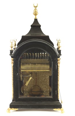 Lot 61 - CHARLES BOSLEY, LONDON. A GEORGE II ORMOLU MOUNTED EBONISED  MUSICAL BRACKET CLOCK WITH ORIGINAL WALL BRACKET