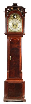 Lot 22 - THOMAS OGDEN, HALIFAX. A GEORGE II SPHERICAL BALL MOON MAHOGANY LONGCASE CLOCK