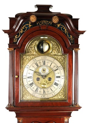 Lot 22 - THOMAS OGDEN, HALIFAX. A GEORGE II SPHERICAL BALL MOON MAHOGANY LONGCASE CLOCK