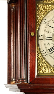 Lot 22 - THOMAS OGDEN, HALIFAX. A GEORGE II SPHERICAL BALL MOON MAHOGANY LONGCASE CLOCK