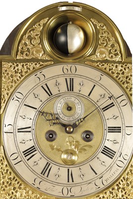 Lot 22 - THOMAS OGDEN, HALIFAX. A GEORGE II SPHERICAL BALL MOON MAHOGANY LONGCASE CLOCK