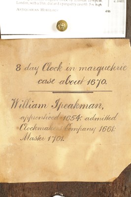 Lot 35 - WILLIAM SPEAKMAN, LONDINI FECIT. A WILLIAM AND MARY 10" OYSTER VENEERED WALNUT AND PARQUETRY LONGCASE CLOCK