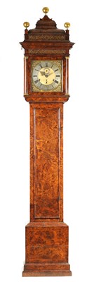 Lot 63 - DANIEL QUARE, LONDON. A FINE AND IMPORTANT QUEEN ANNE MONTH GOING QUARTER CHIMING MULBERRY VENEERED LONGCASE CLOCK CIRCA 1700