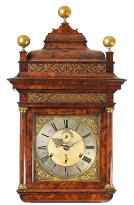 Lot 63 - DANIEL QUARE, LONDON. A FINE AND IMPORTANT QUEEN ANNE MONTH GOING QUARTER CHIMING MULBERRY VENEERED LONGCASE CLOCK CIRCA 1700