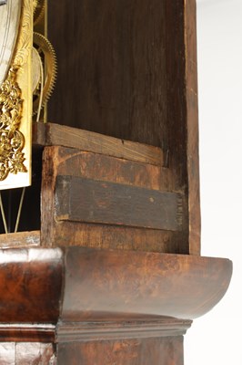 Lot 63 - DANIEL QUARE, LONDON. A FINE AND IMPORTANT QUEEN ANNE MONTH GOING QUARTER CHIMING MULBERRY VENEERED LONGCASE CLOCK CIRCA 1700