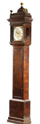 Lot 63 - DANIEL QUARE, LONDON. A FINE AND IMPORTANT QUEEN ANNE MONTH GOING QUARTER CHIMING MULBERRY VENEERED LONGCASE CLOCK CIRCA 1700