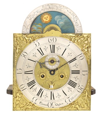 Lot 764 - THOMAS OGDEN, HALIFAX. A RARE GEORGE II WORLD TIME DIAL MAHOGANY LONGCASE CLOCK