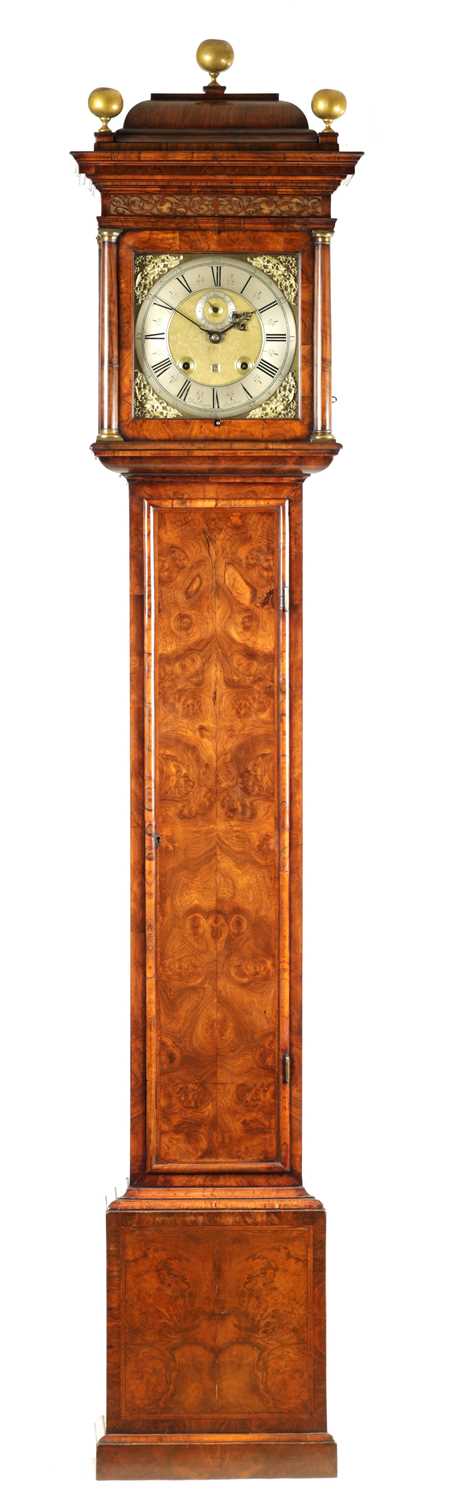Lot 79 - DANIEL QUARE, LONDON. A FINE QUEEN ANNE BURR WALNUT THREE-MONTH DURATION LONGCASE CLOCK