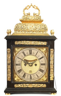 Lot 93 - STEPHEN ASSELIN, LONDON. A QUEEN ANNE ORMOLU MOUNTED EBONY VENEERED QUARTER REPEATING TABLE CLOCK