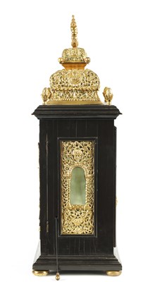 Lot 93 - STEPHEN ASSELIN, LONDON. A QUEEN ANNE ORMOLU MOUNTED EBONY VENEERED QUARTER REPEATING TABLE CLOCK