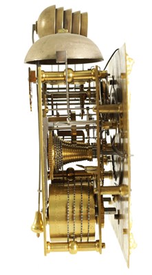 Lot 93 - STEPHEN ASSELIN, LONDON. A QUEEN ANNE ORMOLU MOUNTED EBONY VENEERED QUARTER REPEATING TABLE CLOCK