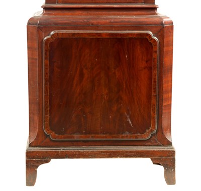 Lot 53 - FINNEY, LIVERPOOL. A GEORGE II FIGURED MAHOGANY MUSICAL LONGCASE CLOCK