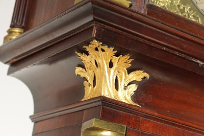 Lot 53 - FINNEY, LIVERPOOL. A GEORGE II FIGURED MAHOGANY MUSICAL LONGCASE CLOCK