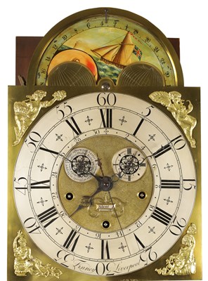 Lot 53 - FINNEY, LIVERPOOL. A GEORGE II FIGURED MAHOGANY MUSICAL LONGCASE CLOCK