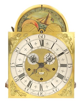 Lot 53 - FINNEY, LIVERPOOL. A GEORGE II FIGURED MAHOGANY MUSICAL LONGCASE CLOCK