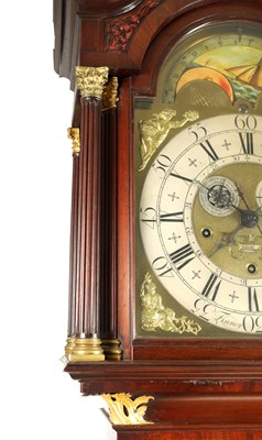 Lot 53 - FINNEY, LIVERPOOL. A GEORGE II FIGURED MAHOGANY MUSICAL LONGCASE CLOCK