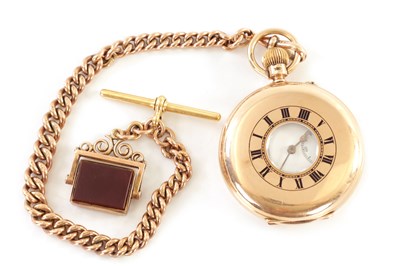 Lot 200 - J.W. BENSON, LONDON. A 9CT GOLD DEMI FULL HUNTER POCKET WATCH AND CHAIN