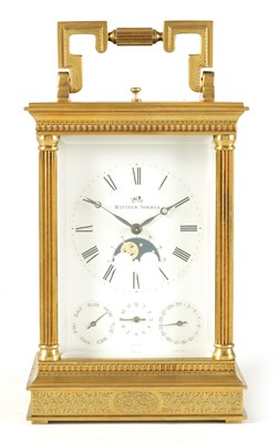 Lot 514 - MATTHEW NORMAN. A 20TH CENTURY SWISS REPEATING CARRIAGE CLOCK WITH CALENDAR AND MOONPHASE