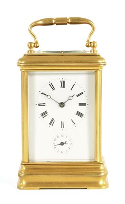 Lot 510 - AN UNUSUAL LATE 19TH CENTURY GILT BRASS GRAND SONNERIE CARRIAGE CLOCK