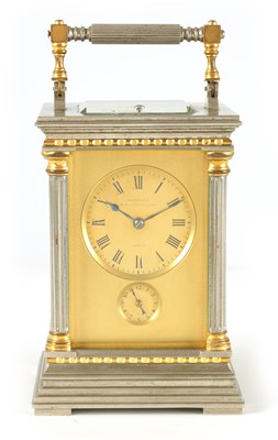 Lot 506 - DROCOURT, PARIS. A LATE 19TH CENTURY FRENCH SILVERED AND GILT BRASS REPEATING CARRIAGE CLOCK