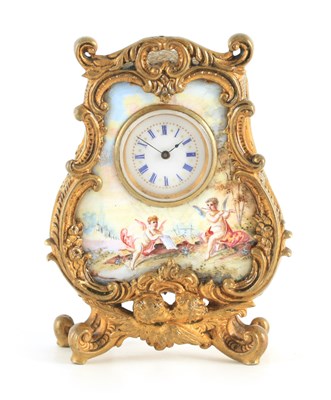 Lot 575 - A LATE 19TH CENTURY VIENNESE ENAMEL AND GILT MOUNTED BOUDOIR CLOCK