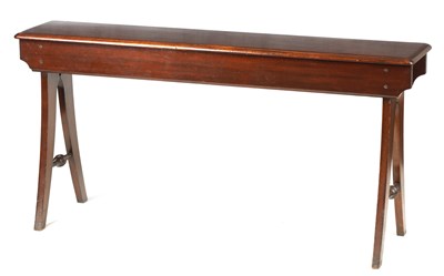 Lot 688 - AN ARTS AND CRAFTS MAHOGANY BENCH IN THE MANNER OF JAS. SHOOLBRED