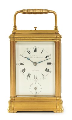 Lot 48 - HENRI JACOT, PARIS NO 19132 A LATE 19TH CENTURY FRENCH GILT BRASS GORGE CASE STRIKING CARRIAGE CLOCK REPEATER retailed by Chas. Frodsham New Bond St.