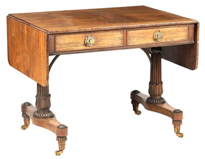 Lot 765 - A REGENCY FIGURED ROSEWOOD DROP-END SOFA TABLE