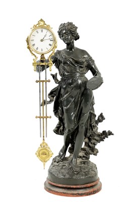 Lot 641 - A LARGE LATE 19TH CENTURY FIGURAL SWINGING MYSTERY CLOCK