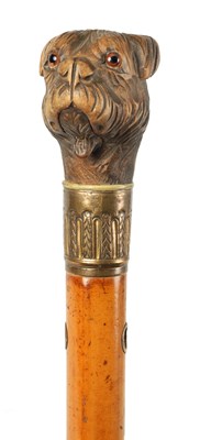 Lot 298 - A 19TH CENTURY MALACCA WALKING STICK WITH AUTOMATED DOG HEAD HANDLE
