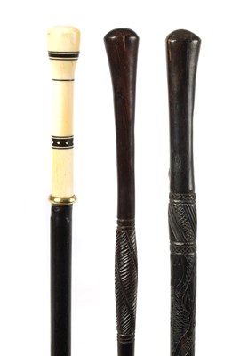 Lot 480 - THREE LATE 19TH CENTURY AFRICAN WALKING STICKS