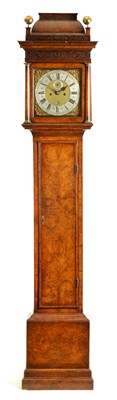 Lot 89 - DANIEL DELANDER, LONDON.  AN EARLY 18TH CENTURY 8-DAY BURR WALNUT LONGCASE CLOCK