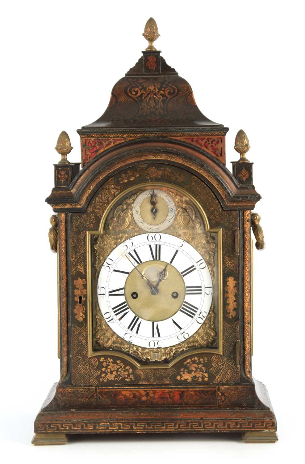 Lot 40 - JOHN ELLICOTT, LONDON. A FINE GEORGE II GREEN LACQUER CHINOISERIE BRACKET CLOCK