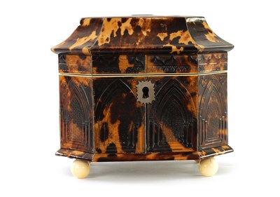 Lot 643 - A FINE REGENCY TORTOISESHELL TEA CADDY