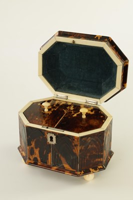 Lot 643 - A FINE REGENCY TORTOISESHELL TEA CADDY