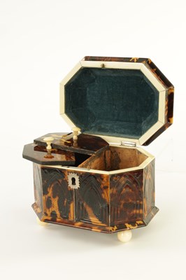Lot 643 - A FINE REGENCY TORTOISESHELL TEA CADDY