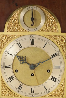 Lot 88 - EARDLEY NORTON, LONDON.  AN IMPOSING GEORGE III MAHOGANY AND BRASS MOUNTED THREE TRAIN BRACKET CLOCK OF UNUSUALLY  LARGE SIZE        LARGE
