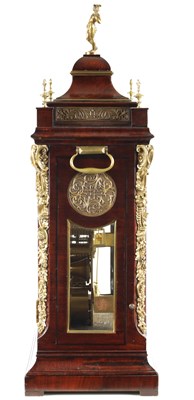 Lot 88 - EARDLEY NORTON, LONDON.  AN IMPOSING GEORGE III MAHOGANY AND BRASS MOUNTED THREE TRAIN BRACKET CLOCK OF UNUSUALLY  LARGE SIZE        LARGE