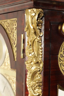 Lot 88 - EARDLEY NORTON, LONDON.  AN IMPOSING GEORGE III MAHOGANY AND BRASS MOUNTED THREE TRAIN BRACKET CLOCK OF UNUSUALLY  LARGE SIZE        LARGE