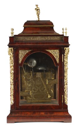Lot 88 - EARDLEY NORTON, LONDON.  AN IMPOSING GEORGE III MAHOGANY AND BRASS MOUNTED THREE TRAIN BRACKET CLOCK OF UNUSUALLY  LARGE SIZE        LARGE