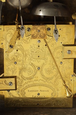Lot 88 - EARDLEY NORTON, LONDON.  AN IMPOSING GEORGE III MAHOGANY AND BRASS MOUNTED THREE TRAIN BRACKET CLOCK OF UNUSUALLY  LARGE SIZE        LARGE