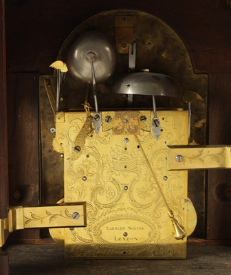 Lot 88 - EARDLEY NORTON, LONDON.  AN IMPOSING GEORGE III MAHOGANY AND BRASS MOUNTED THREE TRAIN BRACKET CLOCK OF UNUSUALLY  LARGE SIZE        LARGE